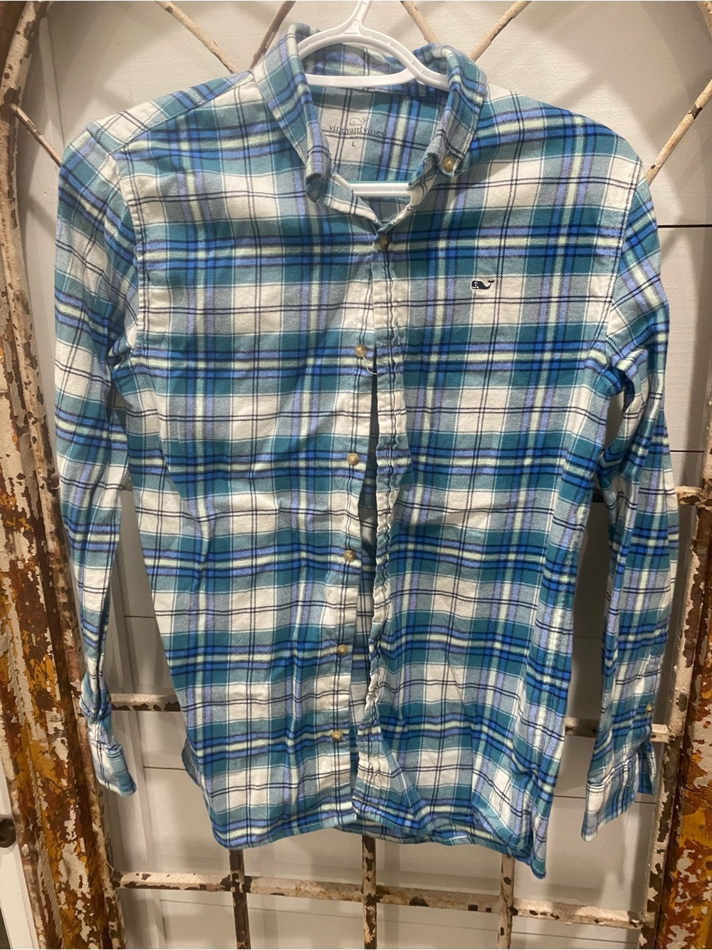 Vineyard Vines Blue & White Plaid Long-Sleeve Button-Down Shirt